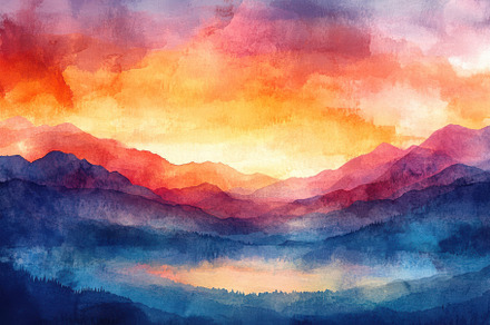 Vibrant Sunset over Majestic Mountai, a Background Photo by Pixeness