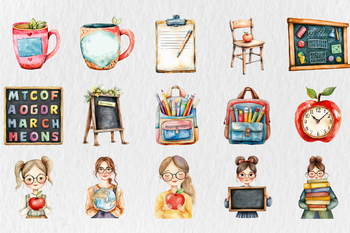 Whimsical Teacher Themed Clipart, a Seasonal Illustration by Rose Art (Photo 3 of 4)