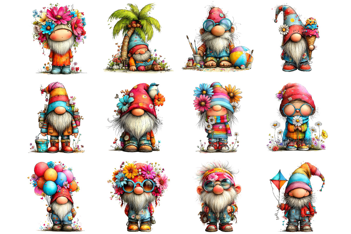 Whimsical Summer Gnome Clipart, an Illustration by DreamArtGraphic (Photo 4 of 4)
