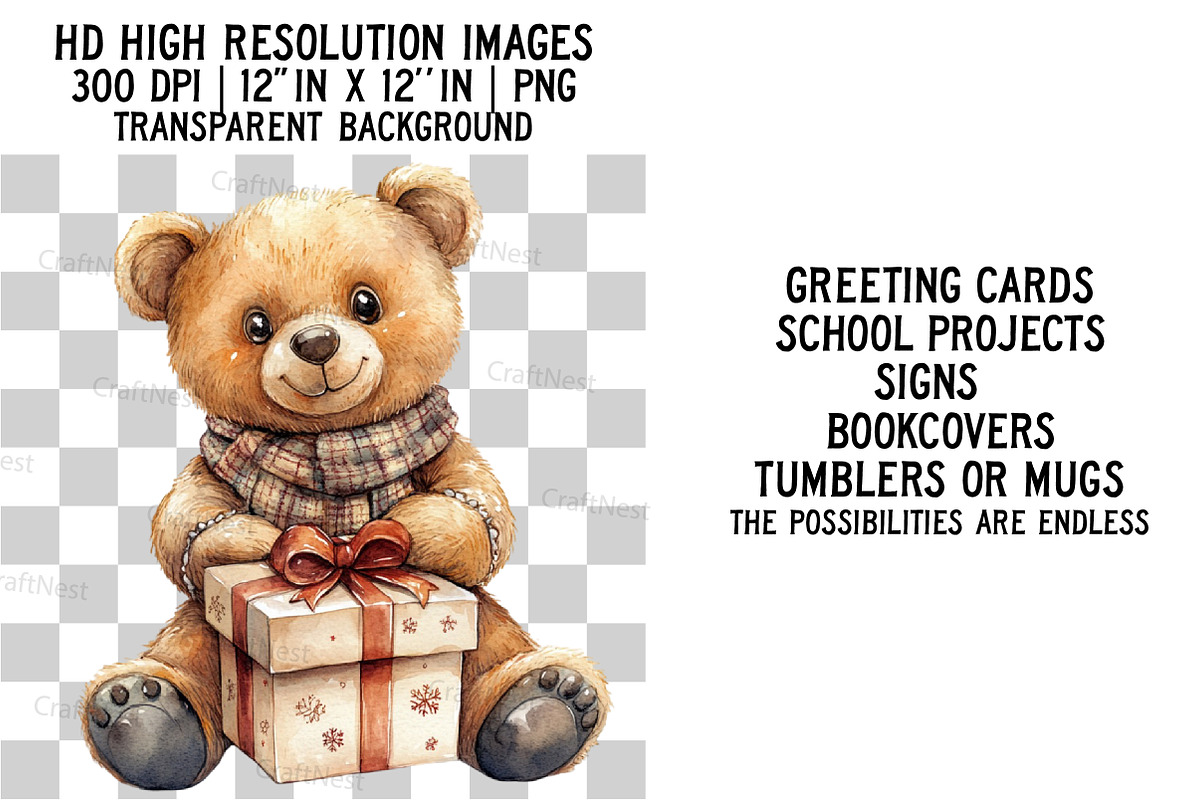 Christmas Teddy Bear Clipart, an Illustration by Craft Nest (Photo 3 of 6)