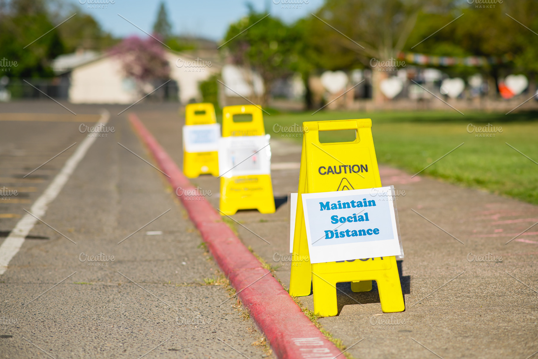 Coronavirus social distance signage containing pandemic, social distancing, a School & Education Photo by Frizz Studio