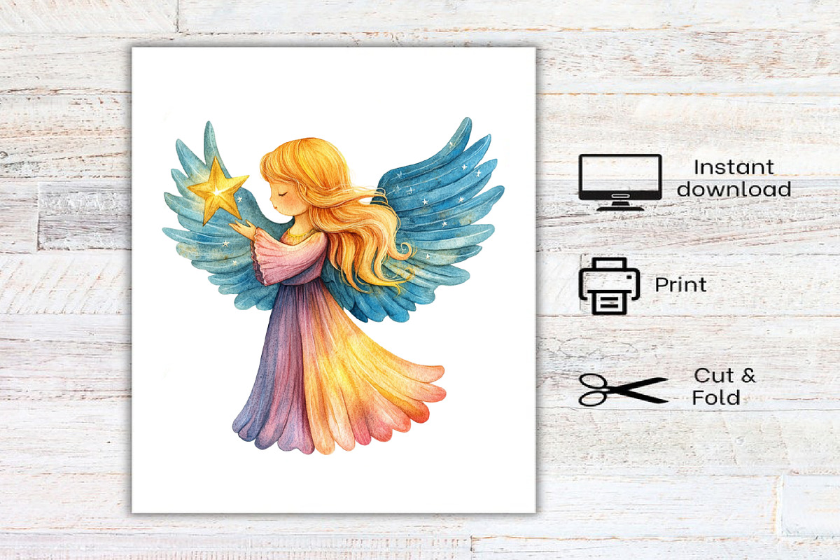 Watercolor Christmas Angel Clipart, an Illustration by Canvas Craft (Photo 7 of 7)