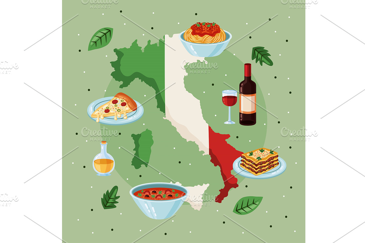italian food with map, a Food Illustration by studiogstock