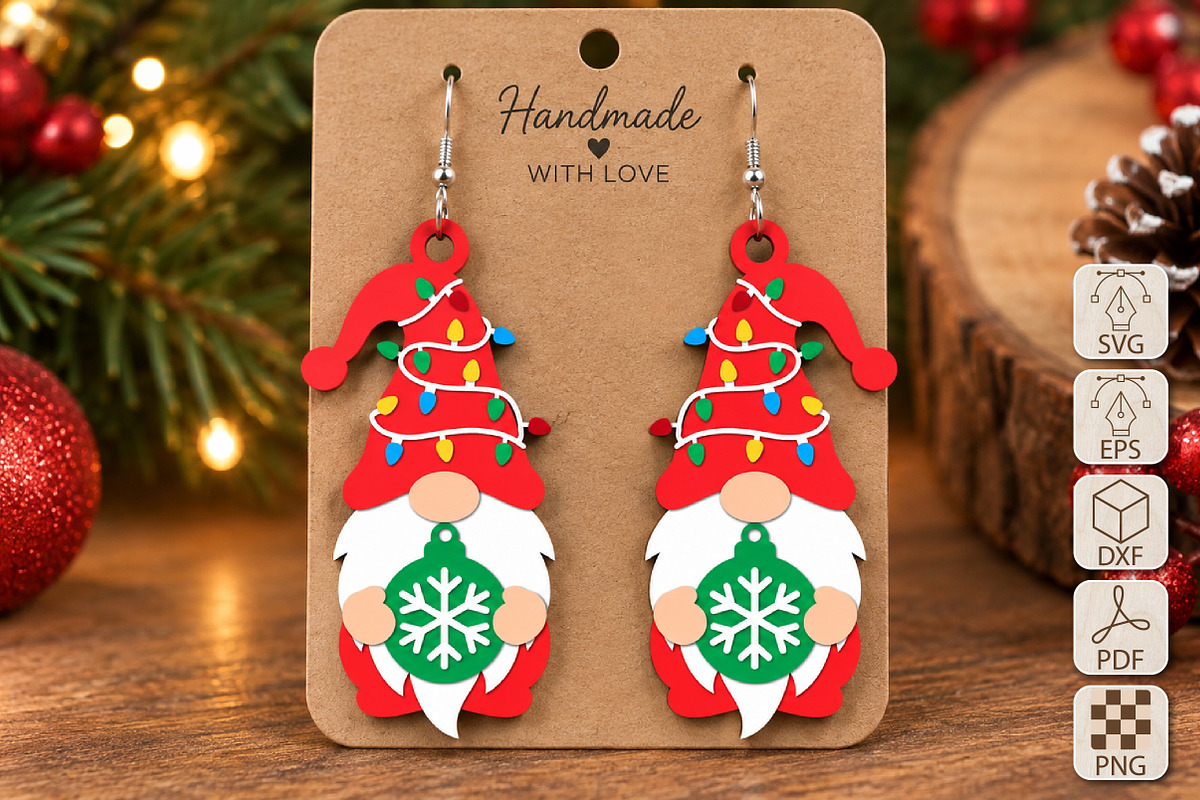 Christmas Gnome Earrings Laser Cut, a Seasonal Illustration by Canvas Craft (Photo 1 of 3)