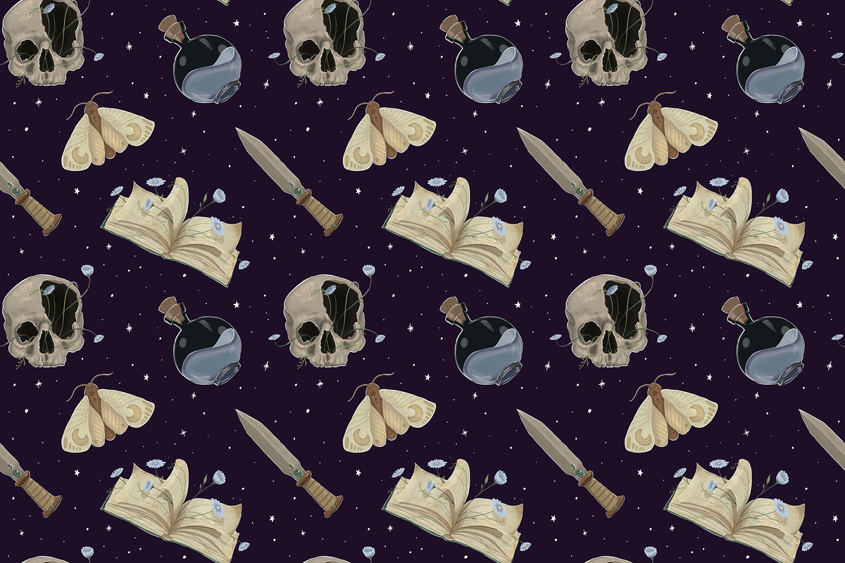 Whimsigoth Seamless Repeat Pattern, a Pattern Graphic by Forest Lily (Photo 7 of 9)