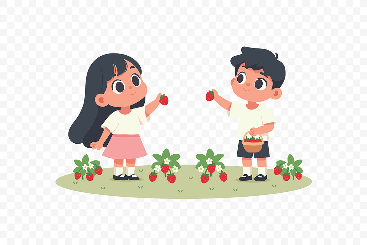 Kids Picking Strawberries, a Person Illustration by Partikusi Design (Photo 3 of 3)