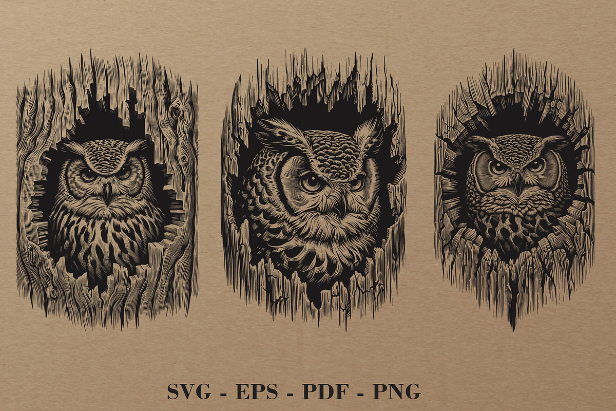 Woodland Owl Engraving Clipart, an Illustration by DevantCreate