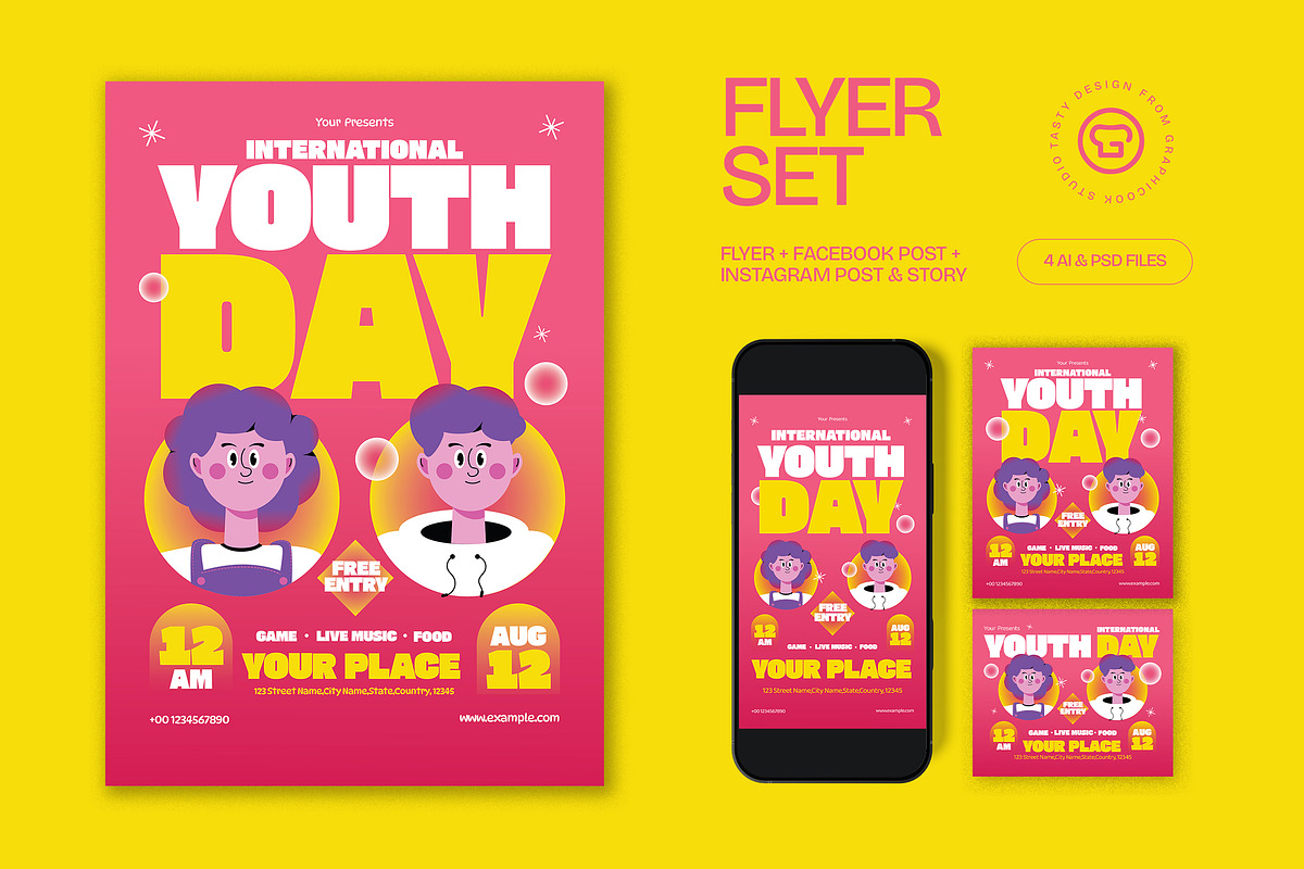 Red Bold Youth Day Flyer Set, a Flyer Template by graphicook (Photo 1 of 3)