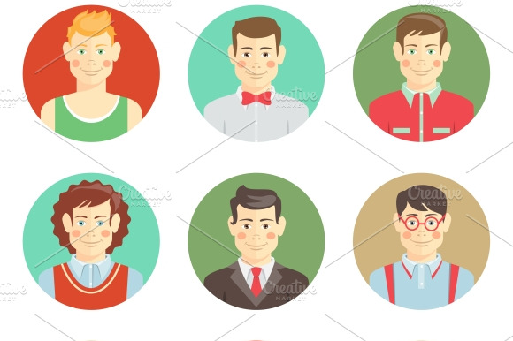Boys Avatar Faces In Flat Style
