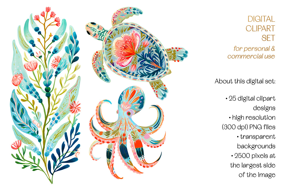Tropical Folk Art Reef Clipart, a Decorative Illustration by The Dutch Lady Designs (Photo 8 of 10)