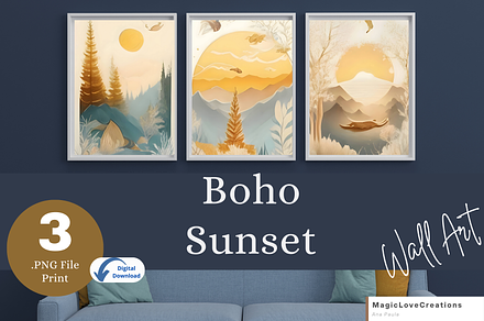 Boho Nature Sunset - Print Wall Art, a Poster Template by MagicLove Creations
