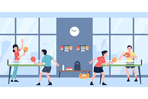 Ping pong game in gym. Workout or, a Sport Illustration by LadadikArt
