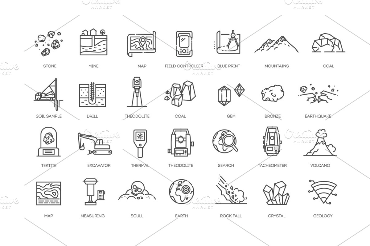 Set of Geology Icons, an Outline Icon by Tettygreen (Photo 2 of 2)