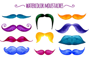 Watercolor Moustaches Set