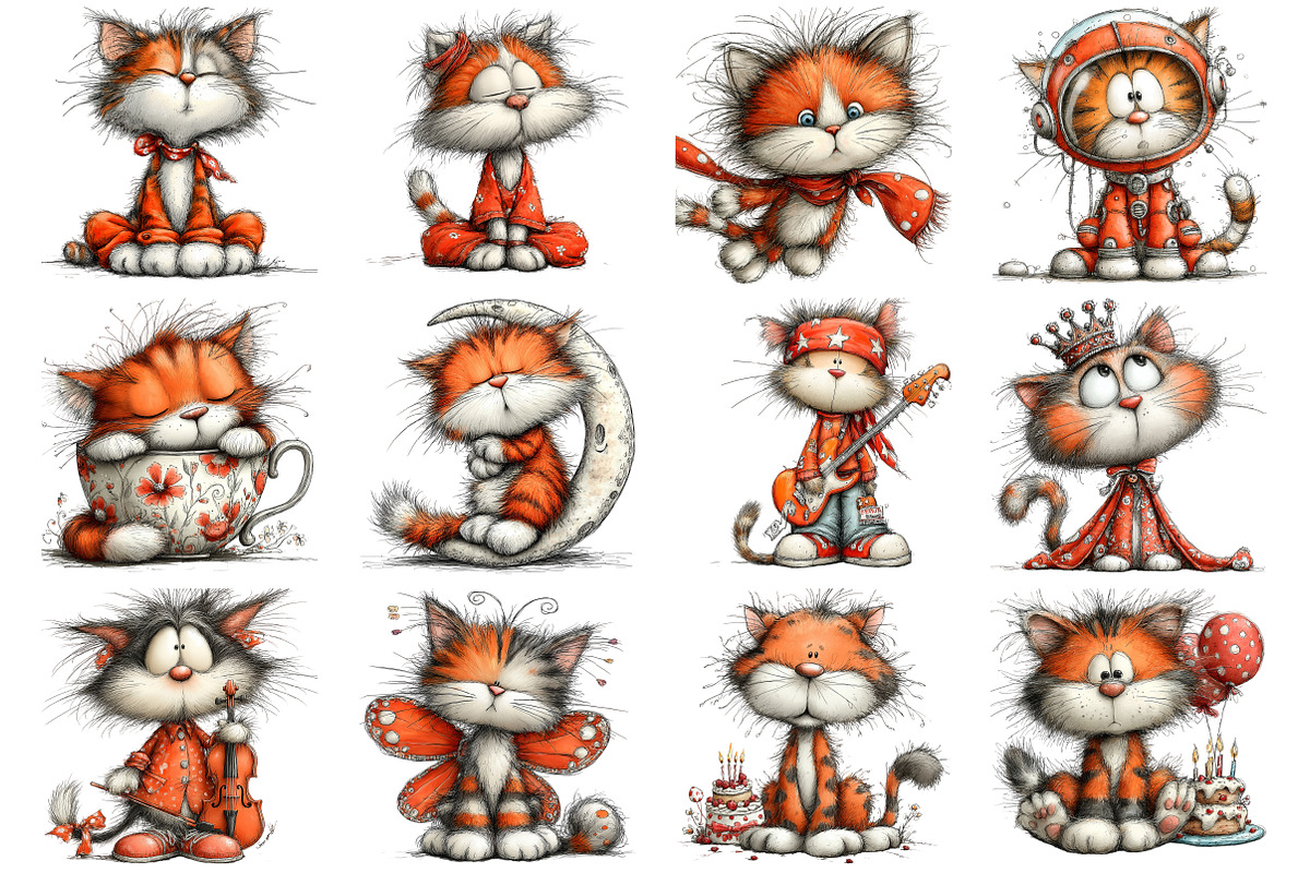 Whimsical Cat Clipart, an Illustration by Design Market (Photo 2 of 5)