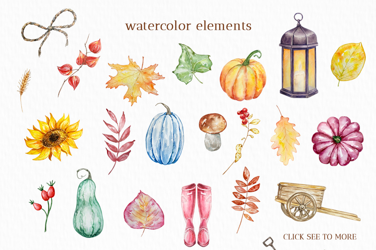 Watercolor Autumn Pumpkins Clipart, a Seasonal Illustration by SvetaArtStore (Photo 7 of 15)