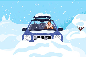 Male driver lost control of car on, a Transportation Illustration by Vectorbuum