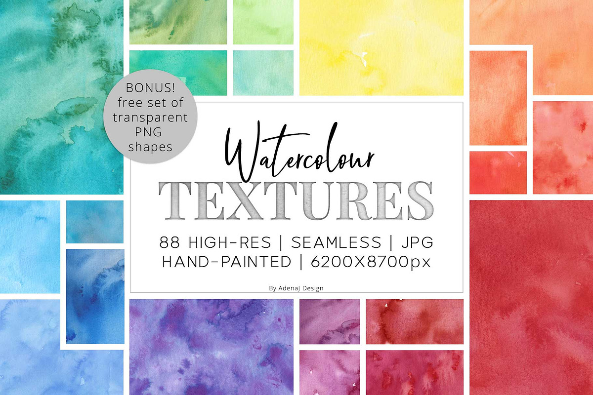 88 Hi-Res Watercolor Textures, a Texture Graphic by AdenaJ (Photo 1 of 12)
