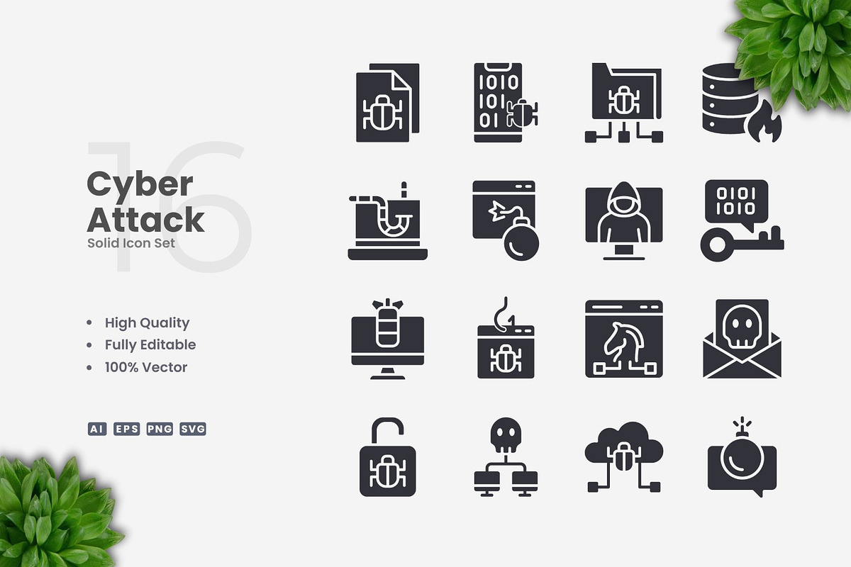 Cyber Attack Solid Icons, an Icon by Upnowgraphic