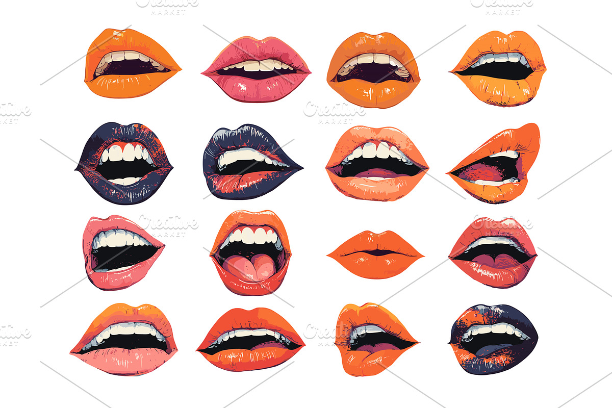 Expressive mouths lips cartoon, an Object Illustration by Onyx