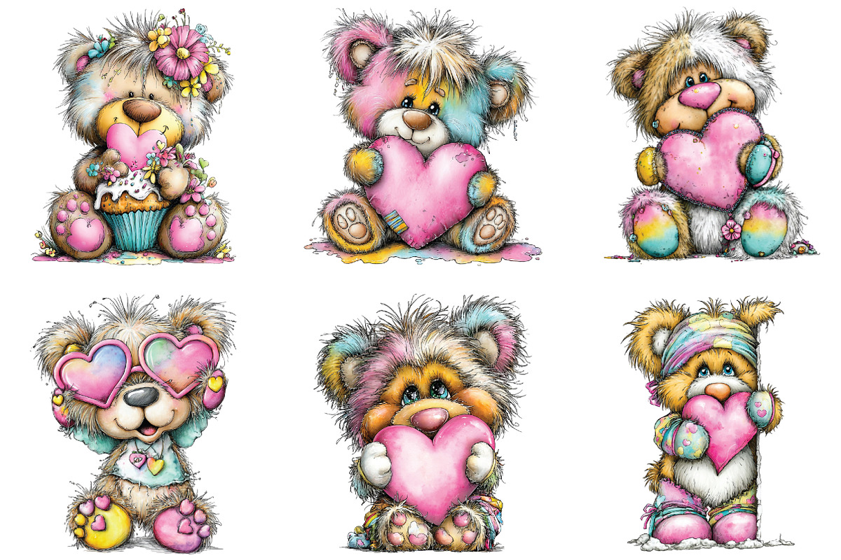 Whimsical Teddy Bear Valentine Clipa, an Illustration by CraftArtStudio (Photo 5 of 6)