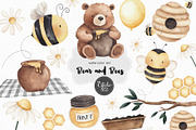 Bear and Bees watercolor clipart, an Animal Illustration by Estudio 812 (Thumbnail 1 of 7)