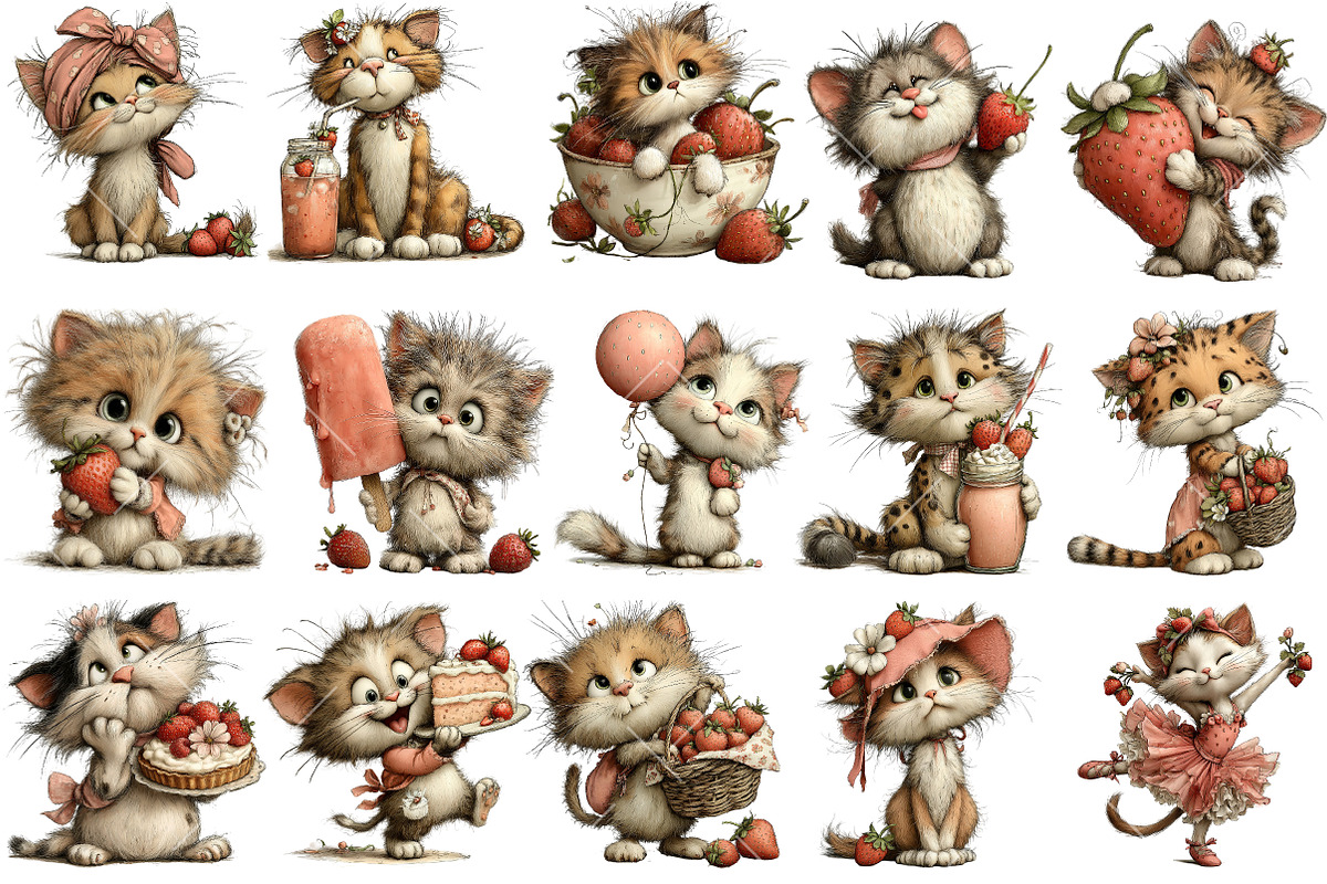 Cute Strawberry Cat PNG Clipart, an Illustration by OK Design (Photo 3 of 6)