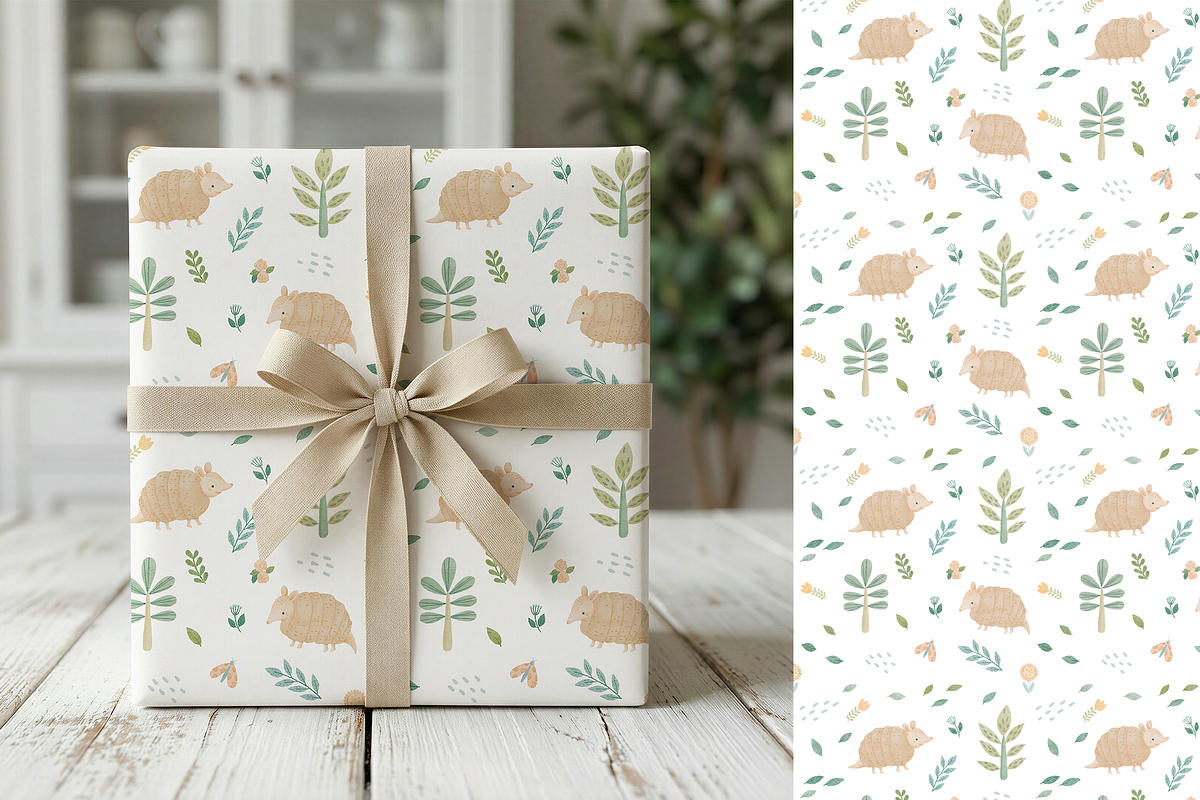 CUTE WOODLAND ARMADILLO PATTERN SET, a Pattern Graphic by tetiartline (Photo 3 of 6)