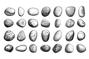 Rocks engraving vector set. Boulders, an Object Illustration by Onyx