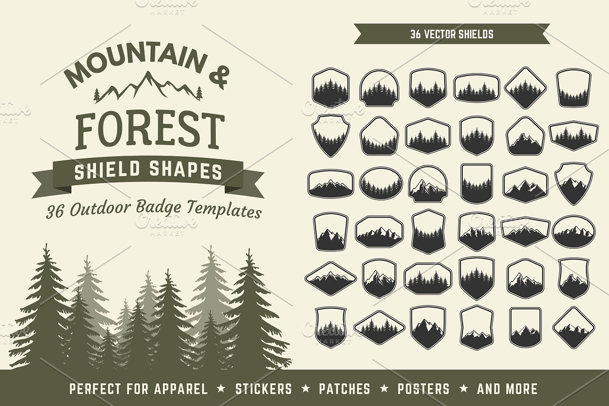 36 Mountain and Forest Shield Shapes, an Object Graphic by sivVector (Photo 1 of 3)
