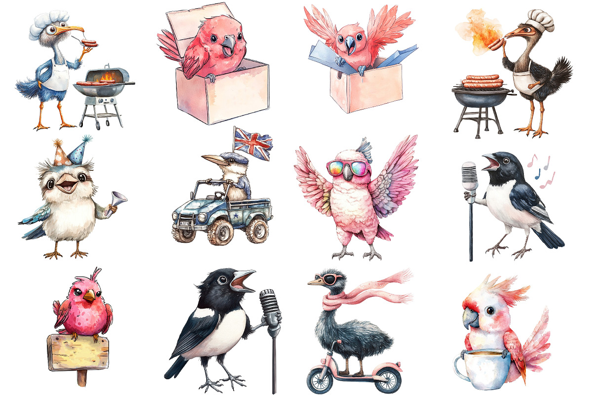 Funny Australian Bird Clipart, an Illustration by Watercolor design (Photo 2 of 5)