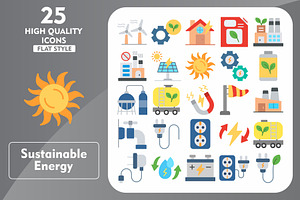 25 Sustainable Energy Flat Icons, an Icon by Pexelpy
