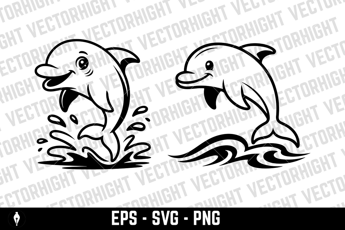 Cute friendly smiling dolphin, an Animal Illustration by Vectorhight (Photo 2 of 3)