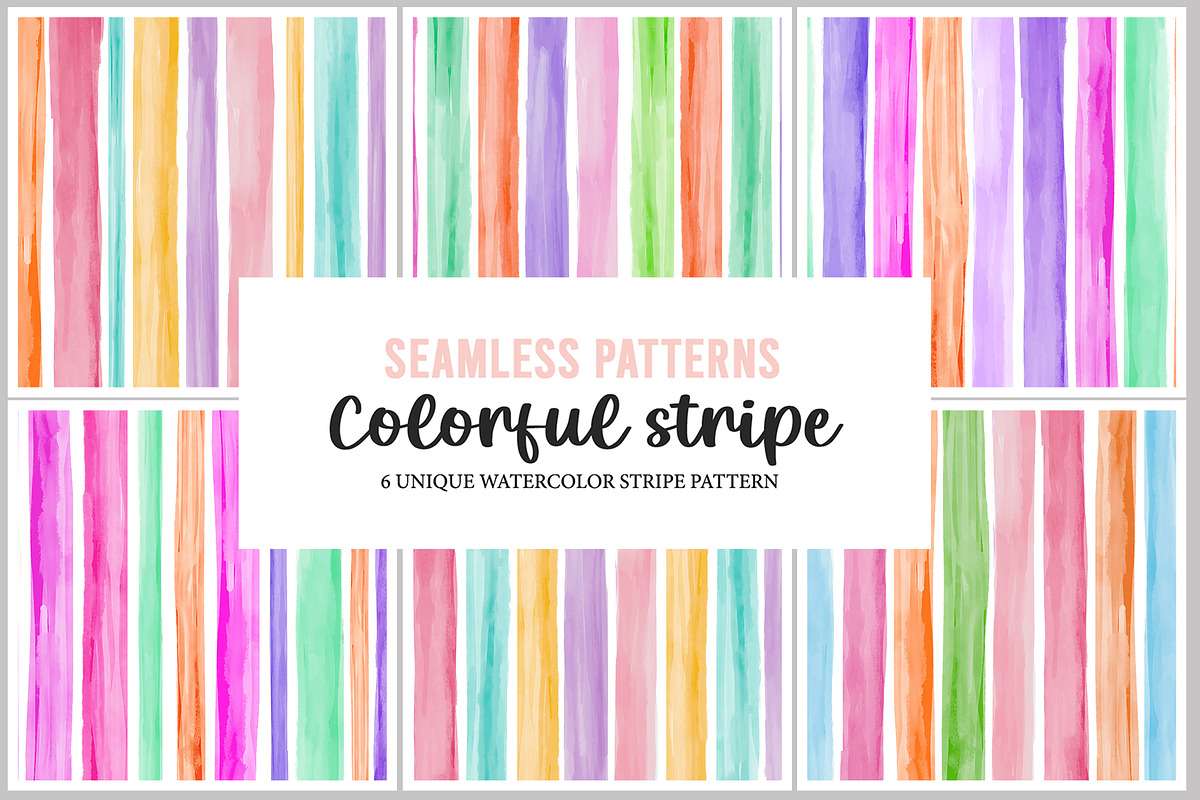 Six Colourful Stripe Pattern, a Pattern Graphic by Waterystrokes (Photo 1 of 7)