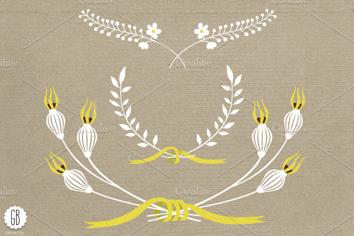 Wreaths laurels ribbons folk flowers, an Illustration by GrafikBoutique (Photo 3 of 3)