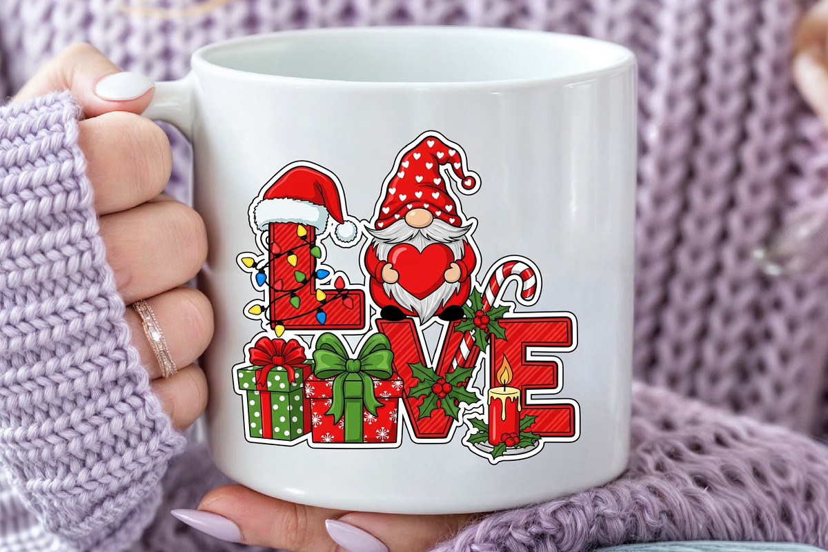 Christmas Gnome Love Steker PNG, an Illustration by Black Bird Studio (Photo 3 of 4)