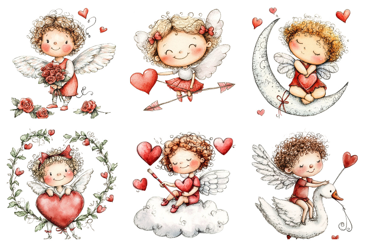 Whimsical Valentines Cupid Clipart, an Illustration by Design Market (Photo 3 of 5)