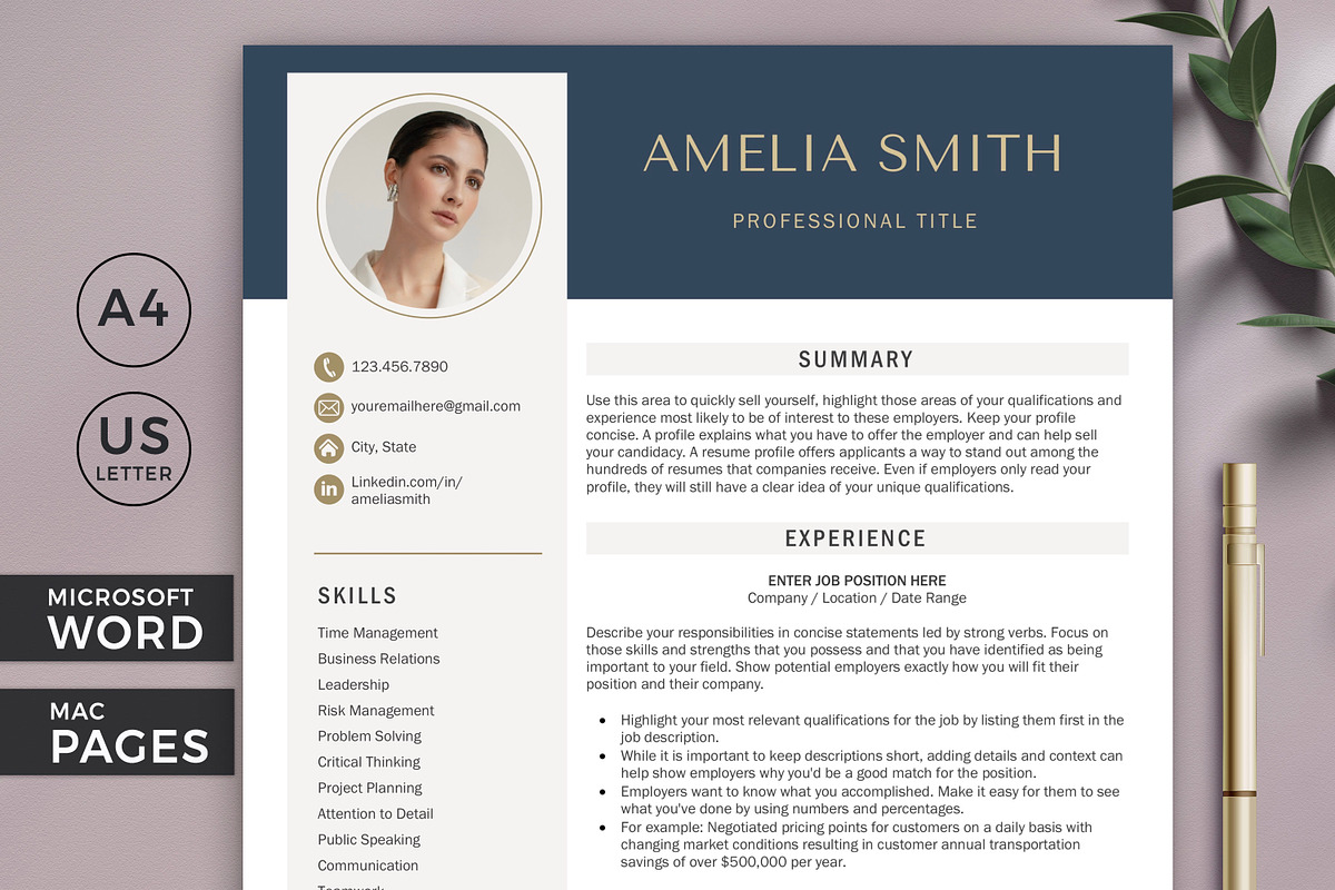 Resume Template with Photo Blue CV, a Resume Template by Klamp Studio (Photo 1 of 8)