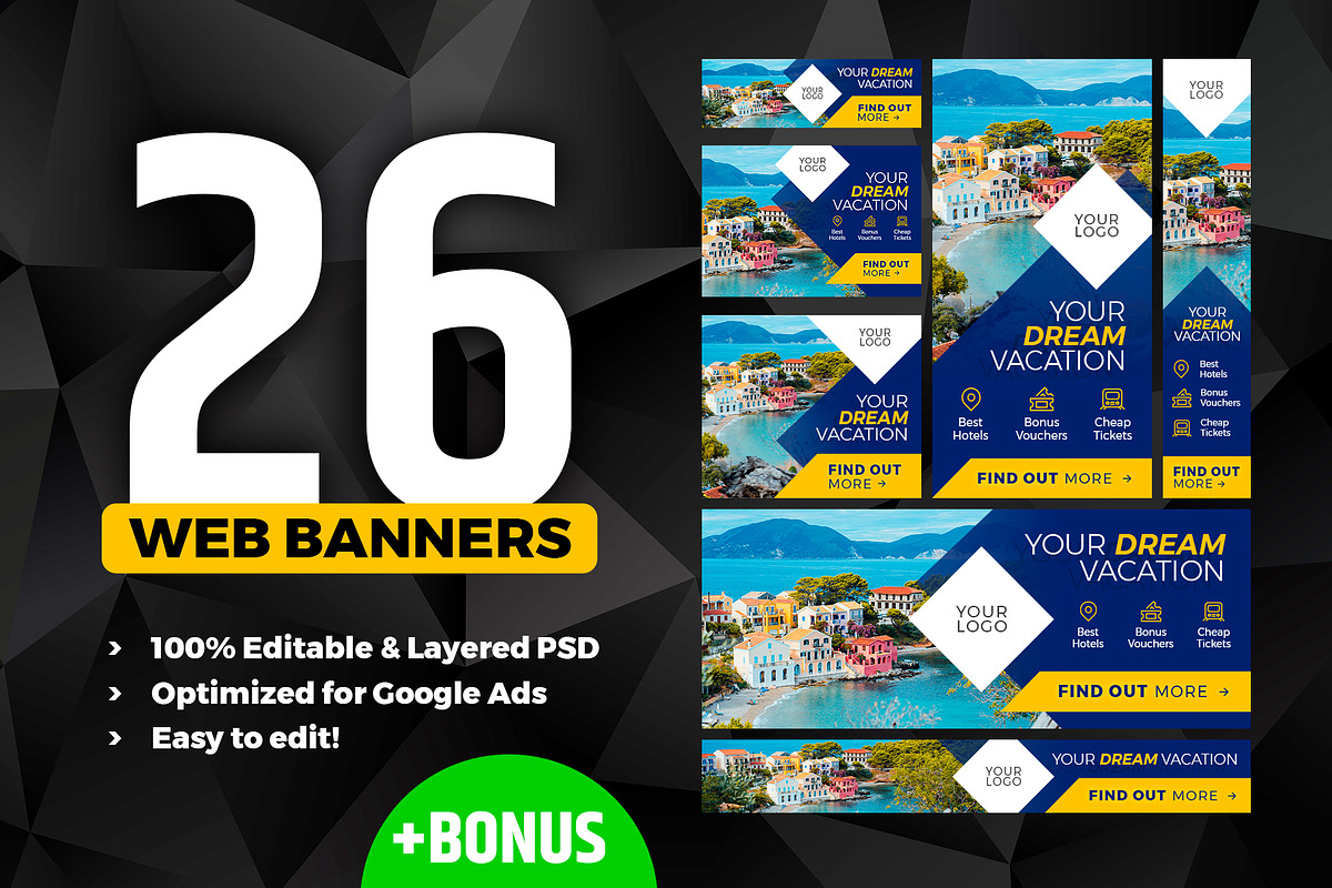 Banners Pack 26 sizes for Google Ads, a Templates & Theme by Better Be a Designer (Photo 1 of 3)