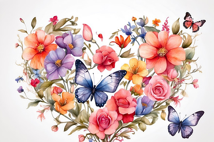 Heart of flowers and butterflies