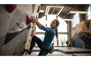 Woman indoor rock climber in a blue, a Sports & Recreation Photo by Igor Tichonow
