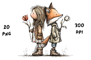 Whimsical Floral Girl & Fox Clipart, an Animal Illustration by GiraffeCreative (Thumbnail 15 of 20)