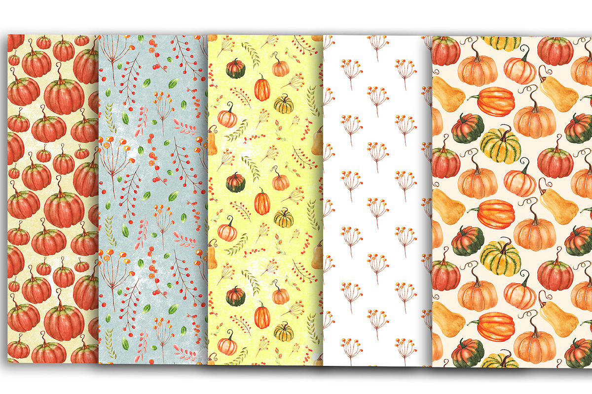 Watercolor Pumpkin Digital Paper, a Pattern Graphic by BonaDesigns