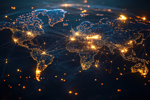 A glowing world map with lines, a Technology Photo by Pavel_design