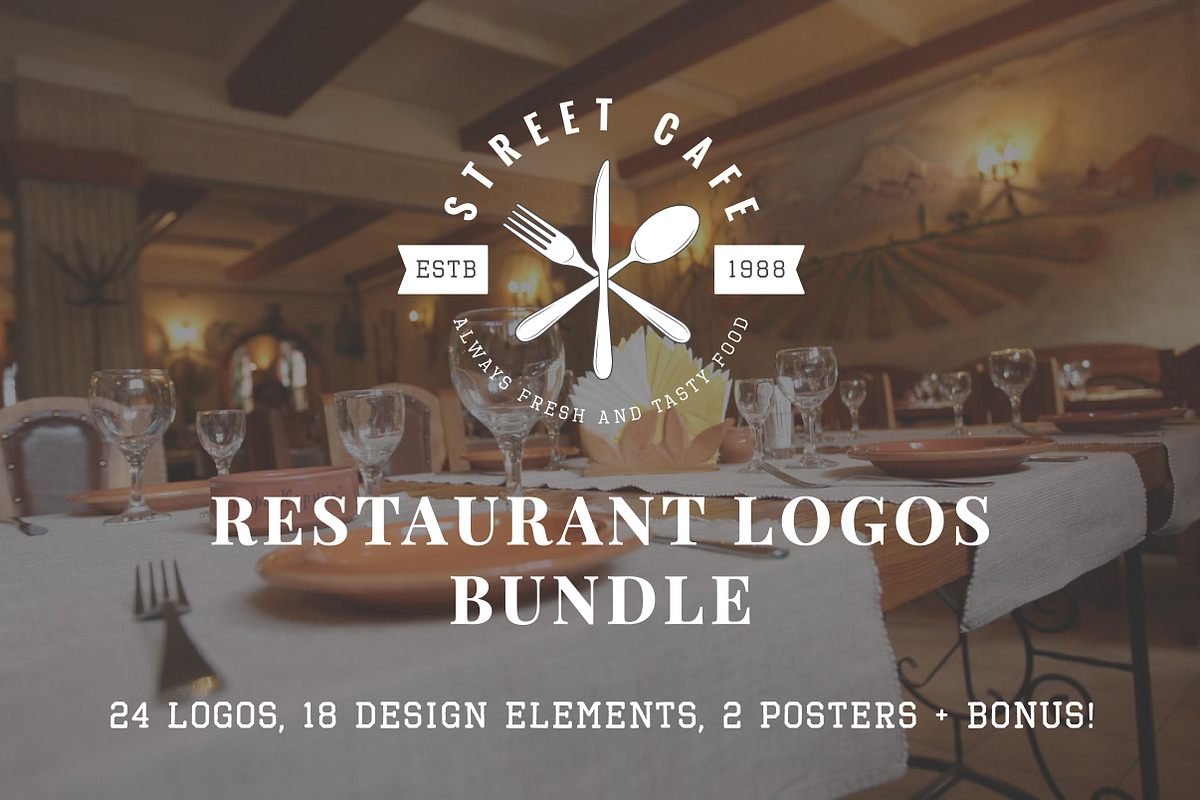 Set of vintage restaurant logos, a Branding & Logo Template by AkimD (Photo 1 of 11)