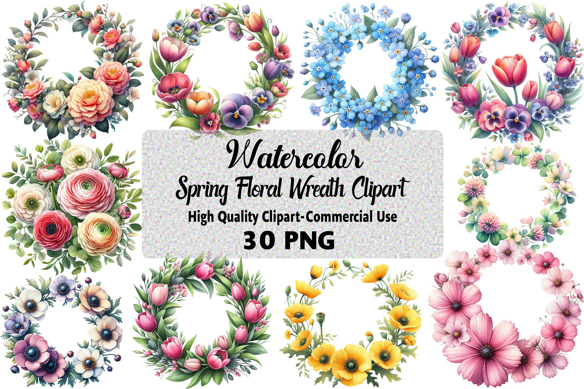 Spring Floral Wreath Bundle, an Illustration by Daily.Designs (Photo 1 of 5)