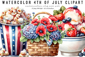 Watercolor 4th Of July Clipart, an Illustration by SinaCreation