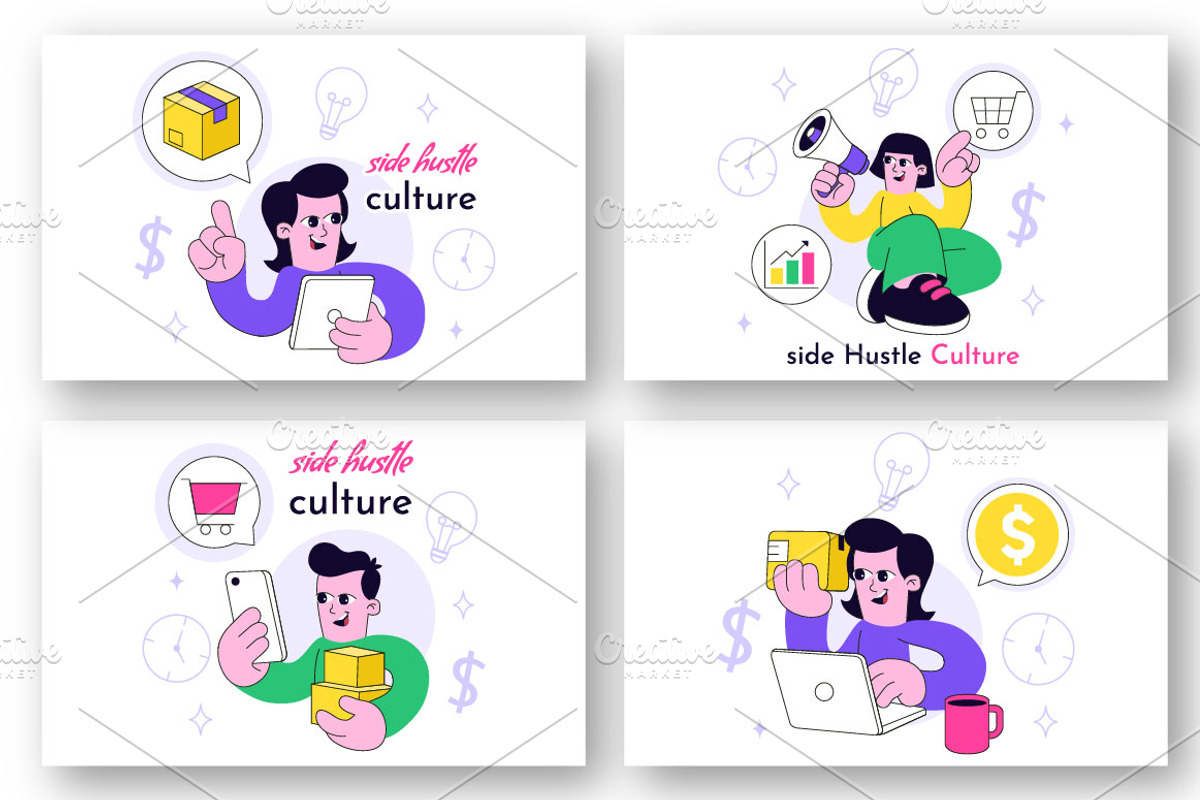 10 Side Hustle Culture Illustration, a Finance Illustration by denayunebgt (Photo 2 of 4)