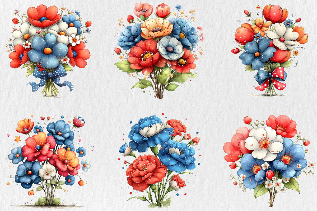 Whimsical Patriotic Flowers Clipart, a Seasonal Illustration by Rose Art (Photo 3 of 6)