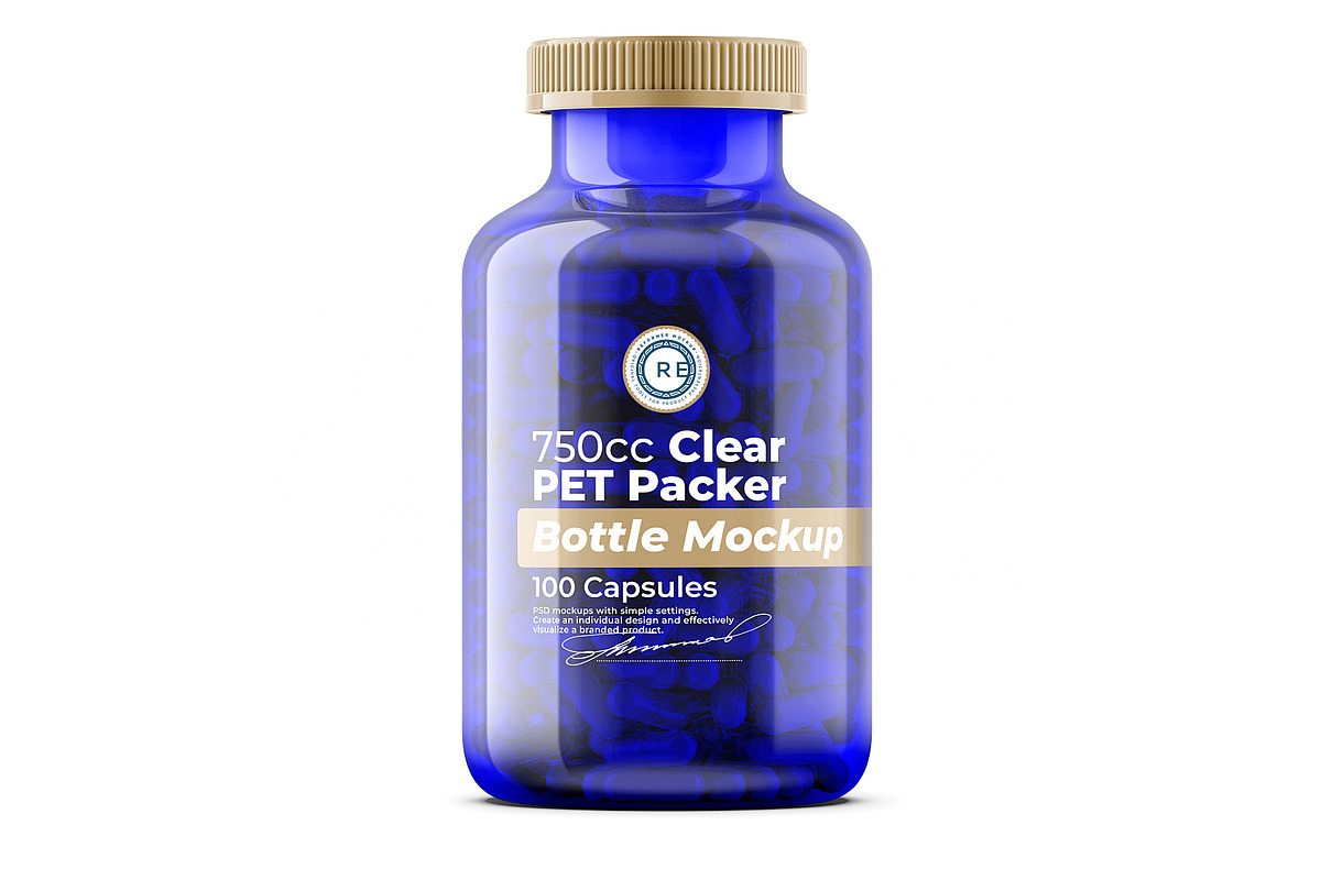 Blue Pills Bottle Mockup, a Packaging Mockup by Reformer Mockup (Photo 3 of 6)